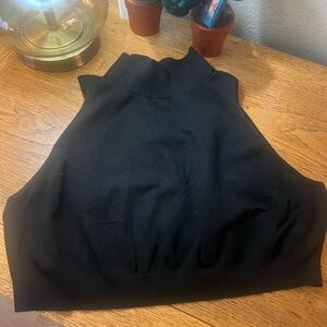 Open Edit Black Sleeveless Mock Neck Crop Top